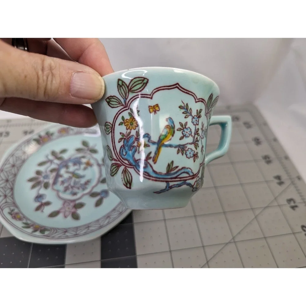 Adams Singapore Bird‎ Turquoise Mini Cup Saucer Lot Wedgewood